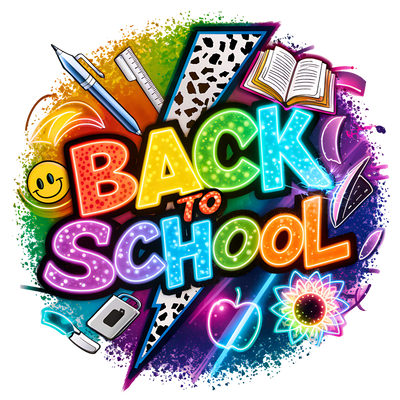 Neon Back to School & Lightning Bolt DTF (direct-to-film) Transfer