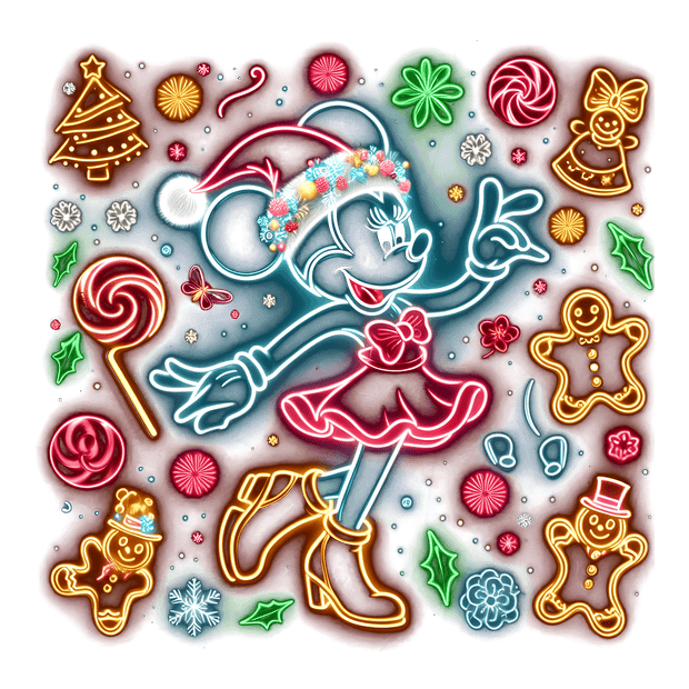 Neon Christmas Minnie in Boots DTF (direct-to-film) Transfer