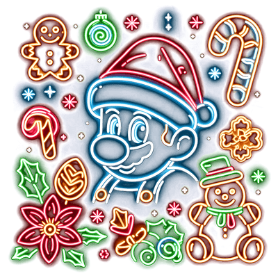 Neon Mario Christmas Ornaments and Flakes DTF (direct-to-film) Transfer