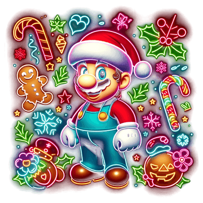 Neon Mario Christmas Pumpkin and Hearts DTF (direct-to-film) Transfer