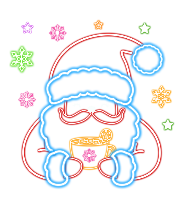 Neon Santa With Snowflakes DTF (direct-to-film) Transfer