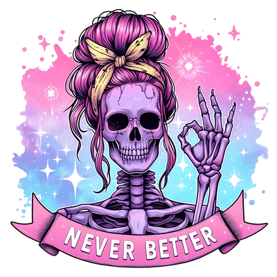Never Better Purple Skeleton DTF (direct-to-film) Transfer