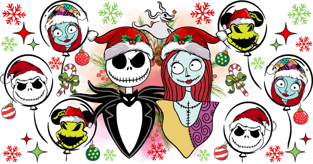 Nightmare Before Christmas Characters With Snowflakes DTF (direct-to-film) Transfer