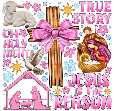 Oh Holy Night in Pink Nativity DTF (direct-to-film) Transfer