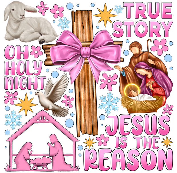 Oh Holy Night in Pink Nativity DTF (direct-to-film) Transfer