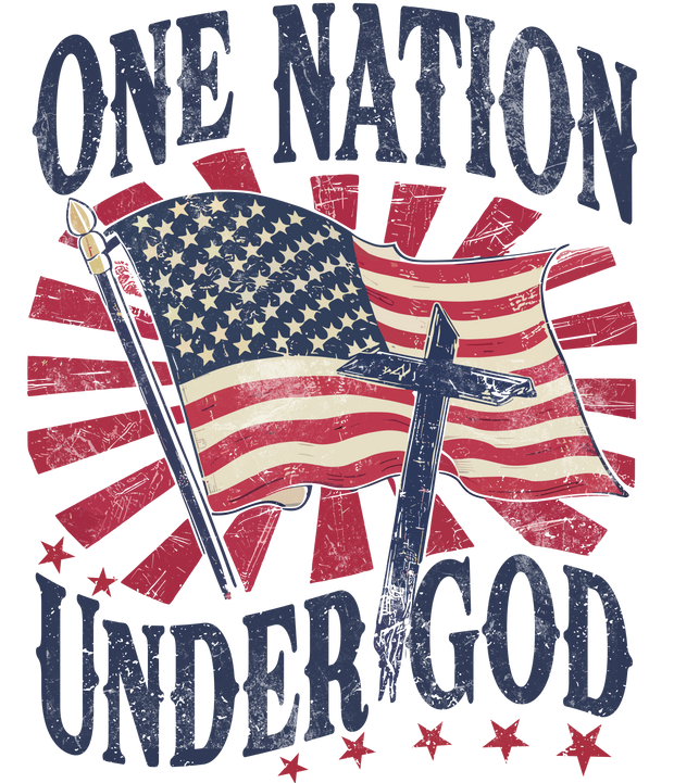 One Nation Under God With Sword Cross And American Flag Red White And Blue DTF (direct-to-film) Transfer