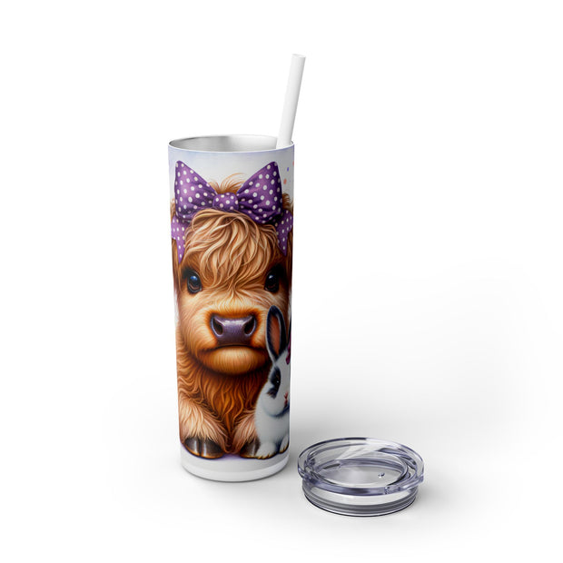 Easter Highland Cow with Bunny UV DTF 20 oz. Skinny Straight Tumbler Wrap