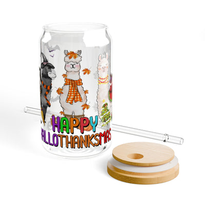 Hallothanksmas Llama Happy Hallothanksmas 16oz UV DTF Libby Cup Wrap