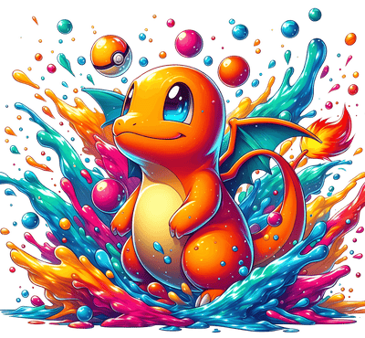 Orange Pokemon in Color Drip DTF (direct-to-film) Transfer