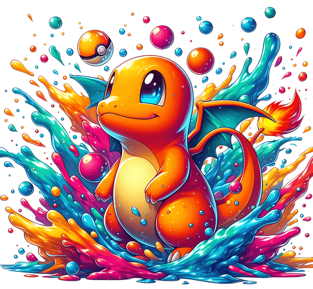Orange Pokemon in Color Drip DTF (direct-to-film) Transfer