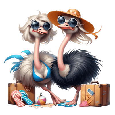 Ostrich Couple & Suitcases DTF (direct-to-film) Transfer