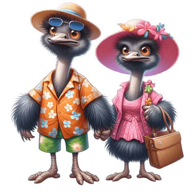 Ostrich Couple in Hats DTF (direct-to-film) Transfer