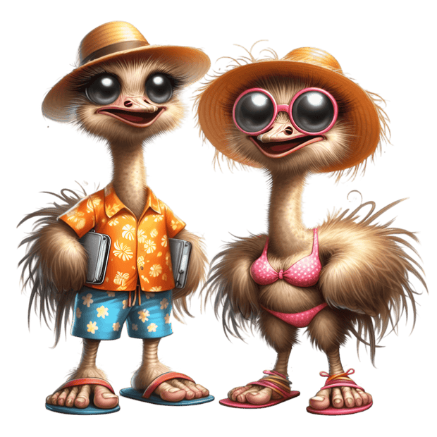 Ostrich Pair in Sandles DTF (direct-to-film) Transfer