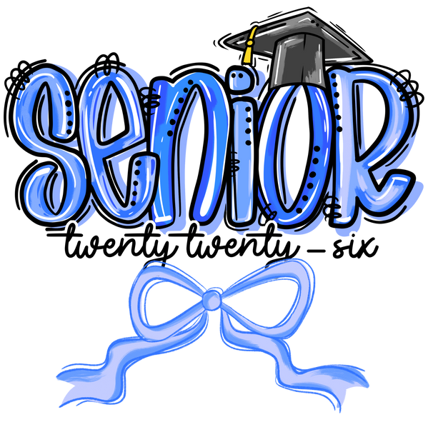 Outlined Blue Senior & Bow DTF (direct-to-film) Transfer