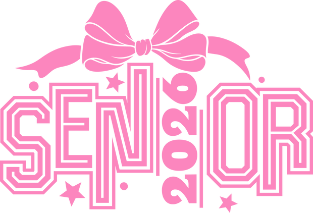 Outlined Pink Senior 2026 with a Bow DTF (direct-to-film) Transfer