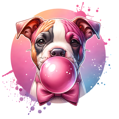 PIT BULL BLOWING BUBBLE PNG DTF (direct-to-film) Transfer