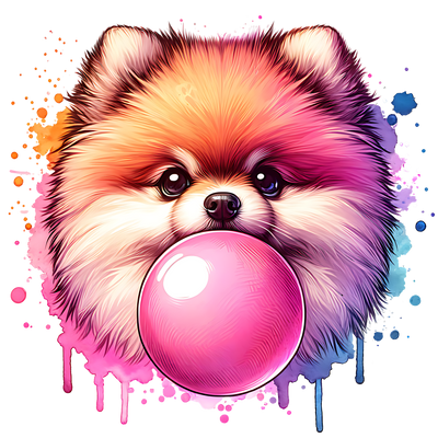 POMERANIAN BLOWING A BUBBLE DTF (direct-to-film) Transfer