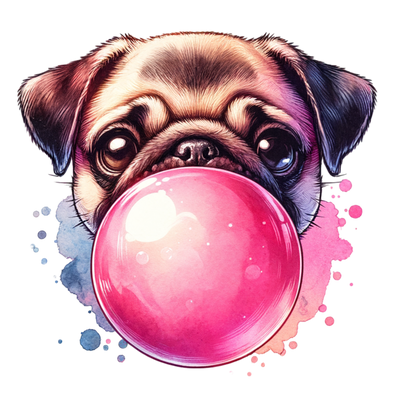PUG BLOWING A BUBBLE DTF (direct-to-film) Transfer