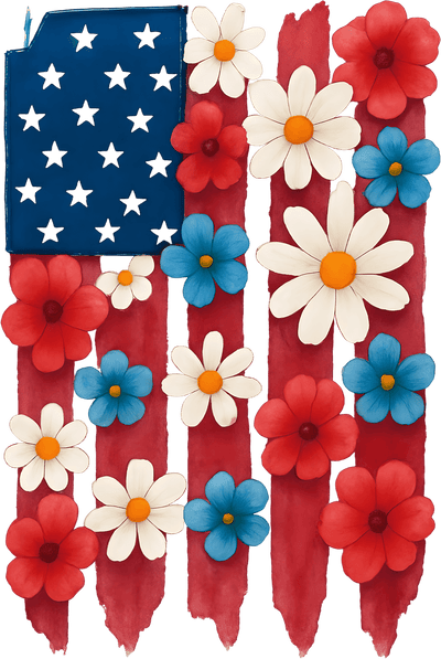 Paint Stroked Flag with Flowers DTF (direct-to-film) Transfer