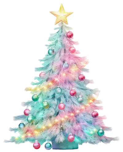 Pastel Christmas Tree With Yellow Lights DTF (direct-to-film) Transfer