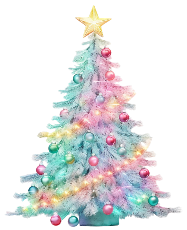 Pastel Christmas Tree With Yellow Lights DTF (direct-to-film) Transfer