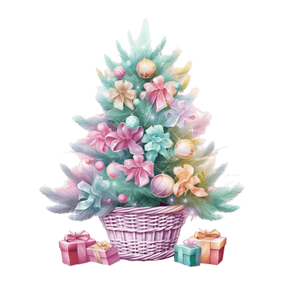 Pastel Christmas Tree in Basket DTF (direct-to-film) Transfer
