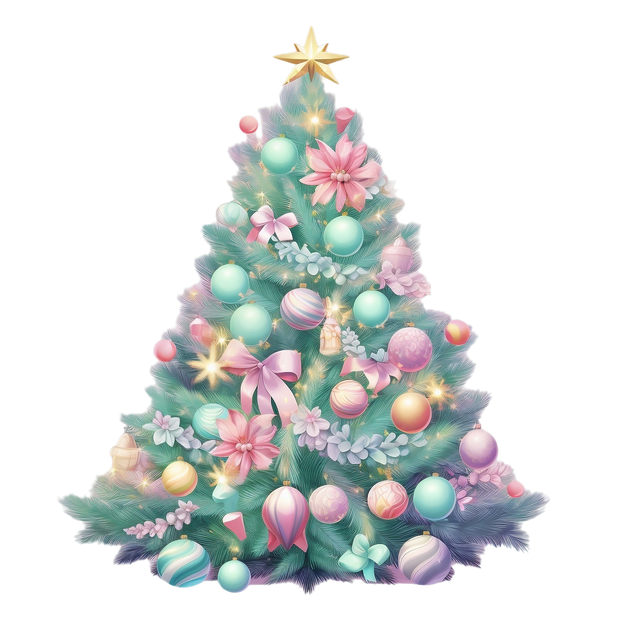 Pastel Decorated Christmas Tree DTF (direct-to-film) Transfer