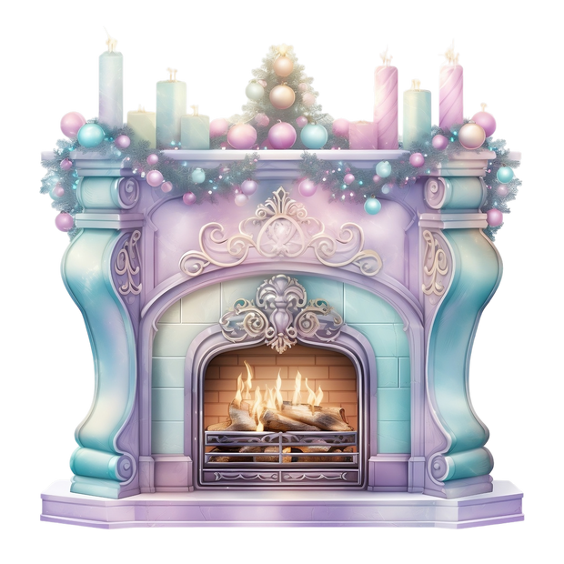 Pastel Fireplace With Candles on Top DTF (direct-to-film) Transfer