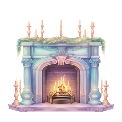 Pastel Fireplace and Candlesticks DTF (direct-to-film) Transfer