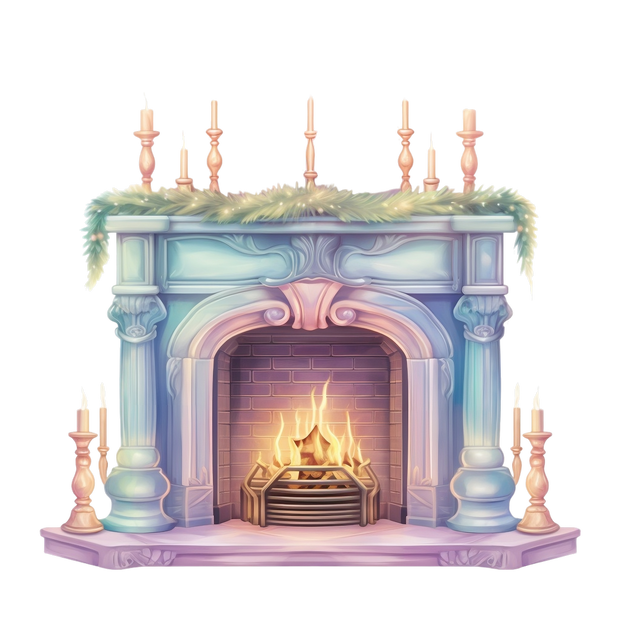 Pastel Fireplace and Candlesticks DTF (direct-to-film) Transfer