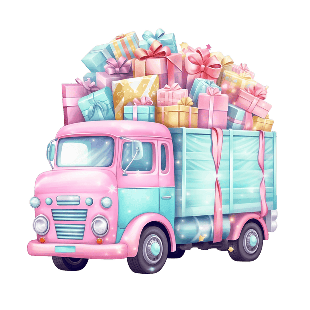 Pastel Pink and Blue Truck Full of Gifts DTF (direct-to-film) Transfer