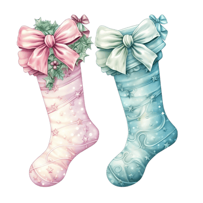 Pastel Stockings and Holly DTF (direct-to-film) Transfer