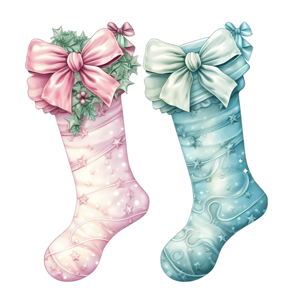 Pastel Stockings and Holly DTF (direct-to-film) Transfer