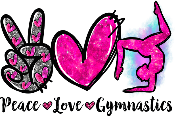 Peace Love Gymnastics With Peace Sign Heart And Gymnast In Pink DTF (direct-to-film) Transfer