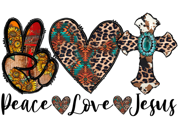 Peace Love Jesus Floral & Animal Print DTF (direct-to-film) Transfer
