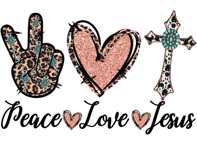 Peace Love Jesus Multi Patterned DTF (direct-to-film) Transfer