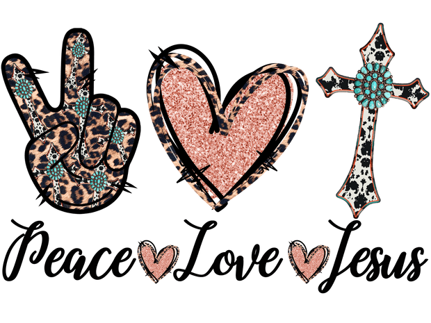 Peace Love Jesus Multi Patterned DTF (direct-to-film) Transfer