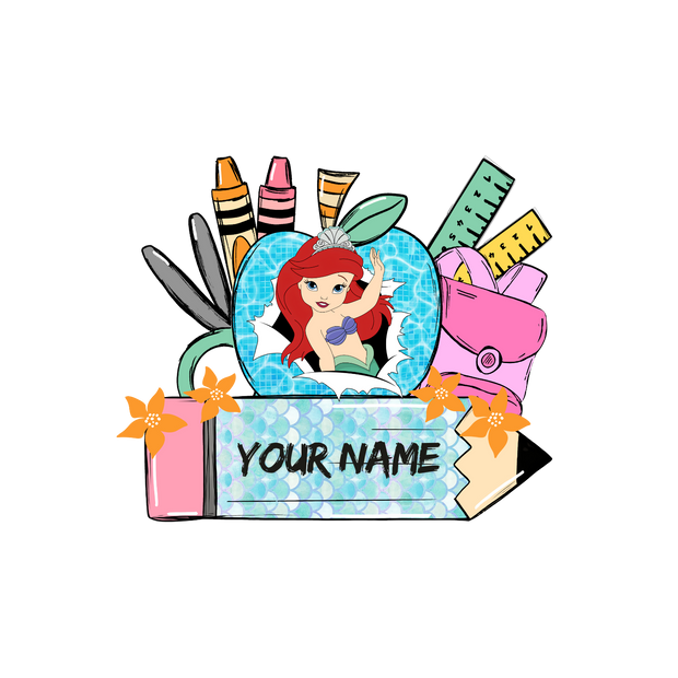 Personalize Pencil & Ariel DTF (direct-to-film) Transfer