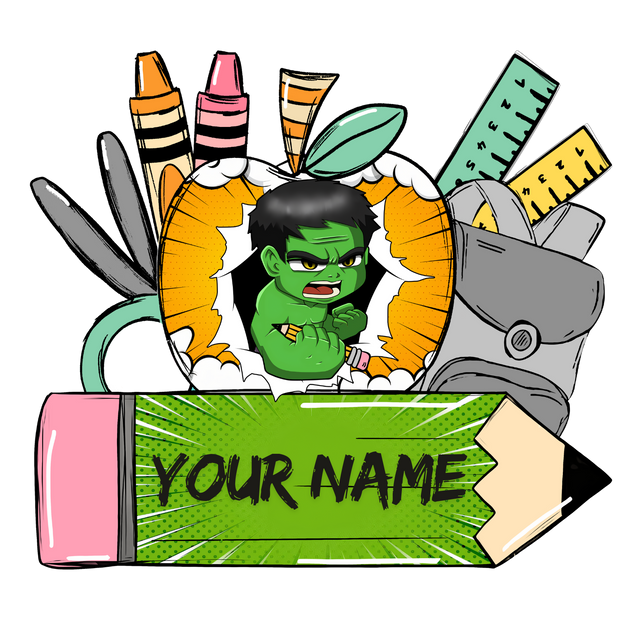 Personalize Pencil & Hulk DTF (direct-to-film) Transfer
