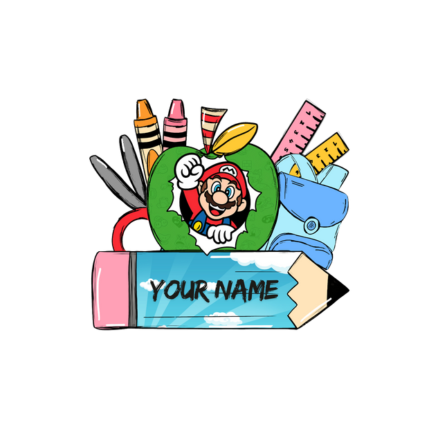 Personalize Pencil & Mario DTF (direct-to-film) Transfer