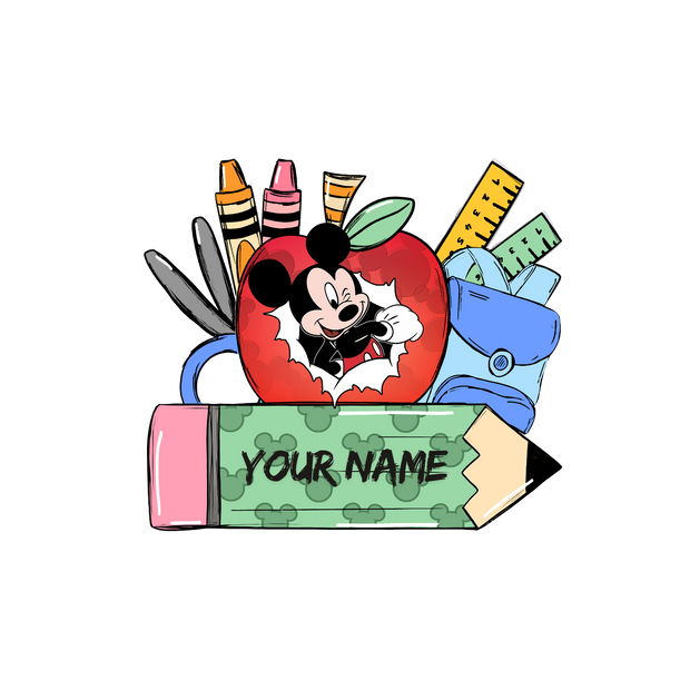 Personalize Pencil & Mickey DTF (direct-to-film) Transfer