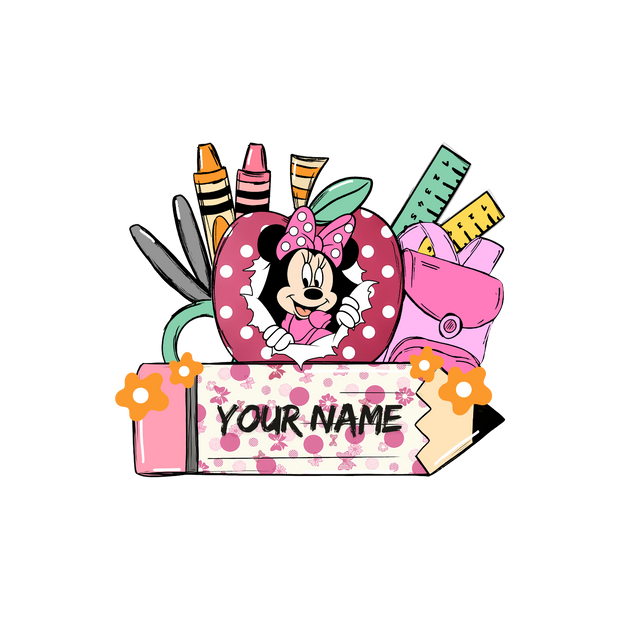 Personalize Pencil & Minnie DTF (direct-to-film) Transfer