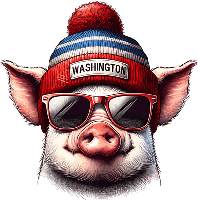 Pig in Washington Beanie DTF (direct-to-film) Transfer
