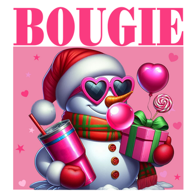 Pink Bougie Snowman With Cup DTF (direct-to-film) Transfer