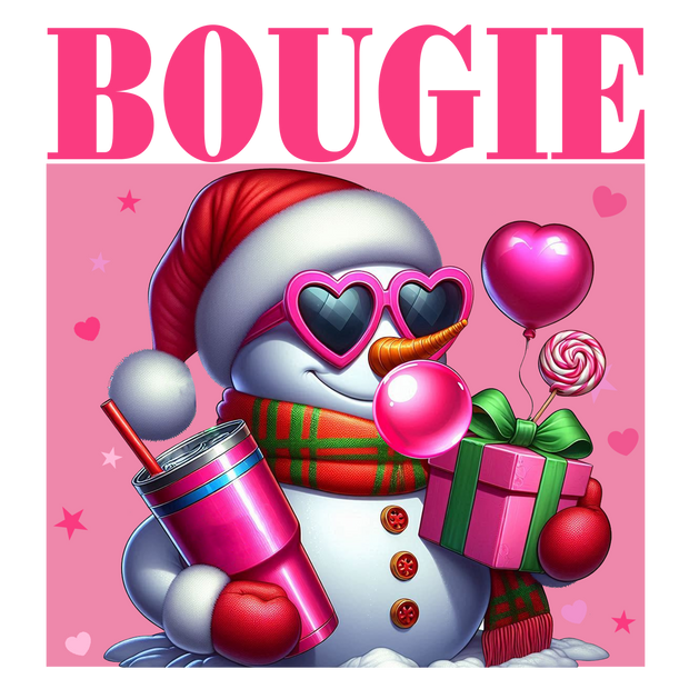 Pink Bougie Snowman With Cup DTF (direct-to-film) Transfer