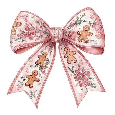 Pink Bow Floral With Gingerbreadmen DTF (direct-to-film) Transfer