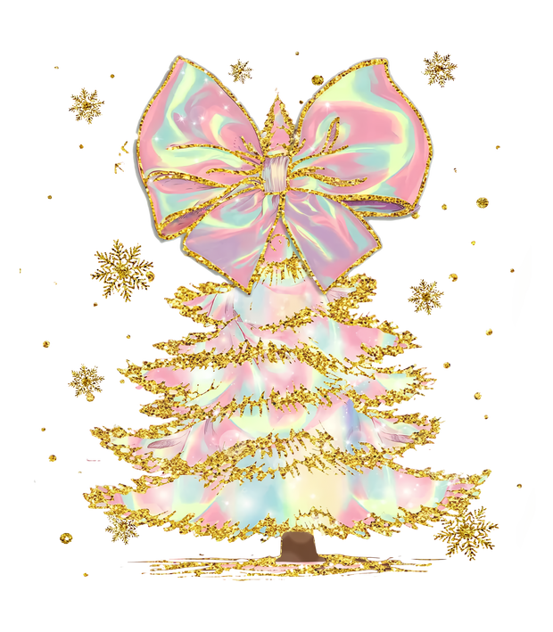 Pink Christmas Tree Outlined in Gold DTF (direct-to-film) Transfer