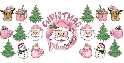 Pink Christmas Vibes-Retro Christmas 16oz UV DTF Libby Cup Wrap