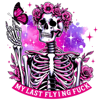 Pink Flowers & Skeleton Flying Fuck DTF (direct-to-film) Transfer