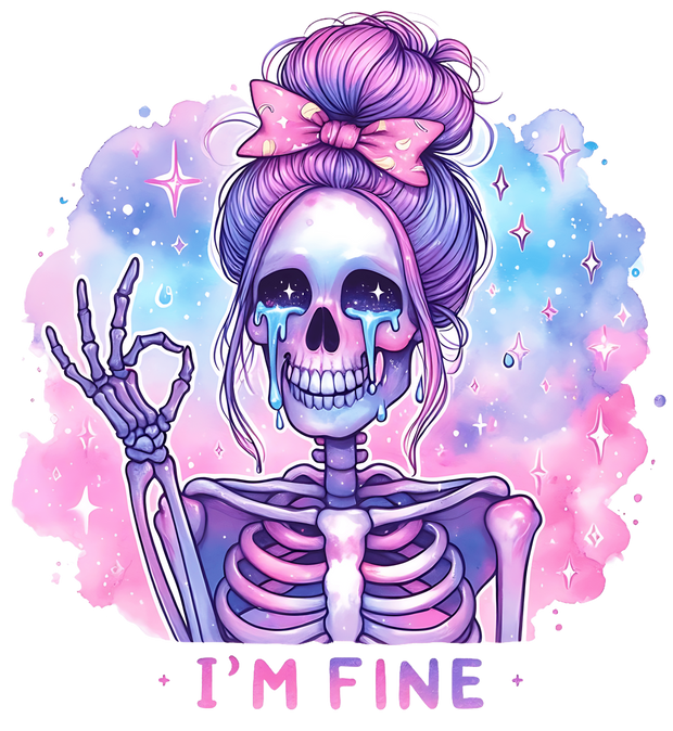 Pink Purple & Blue Skeleton Girl DTF (direct-to-film) Transfer